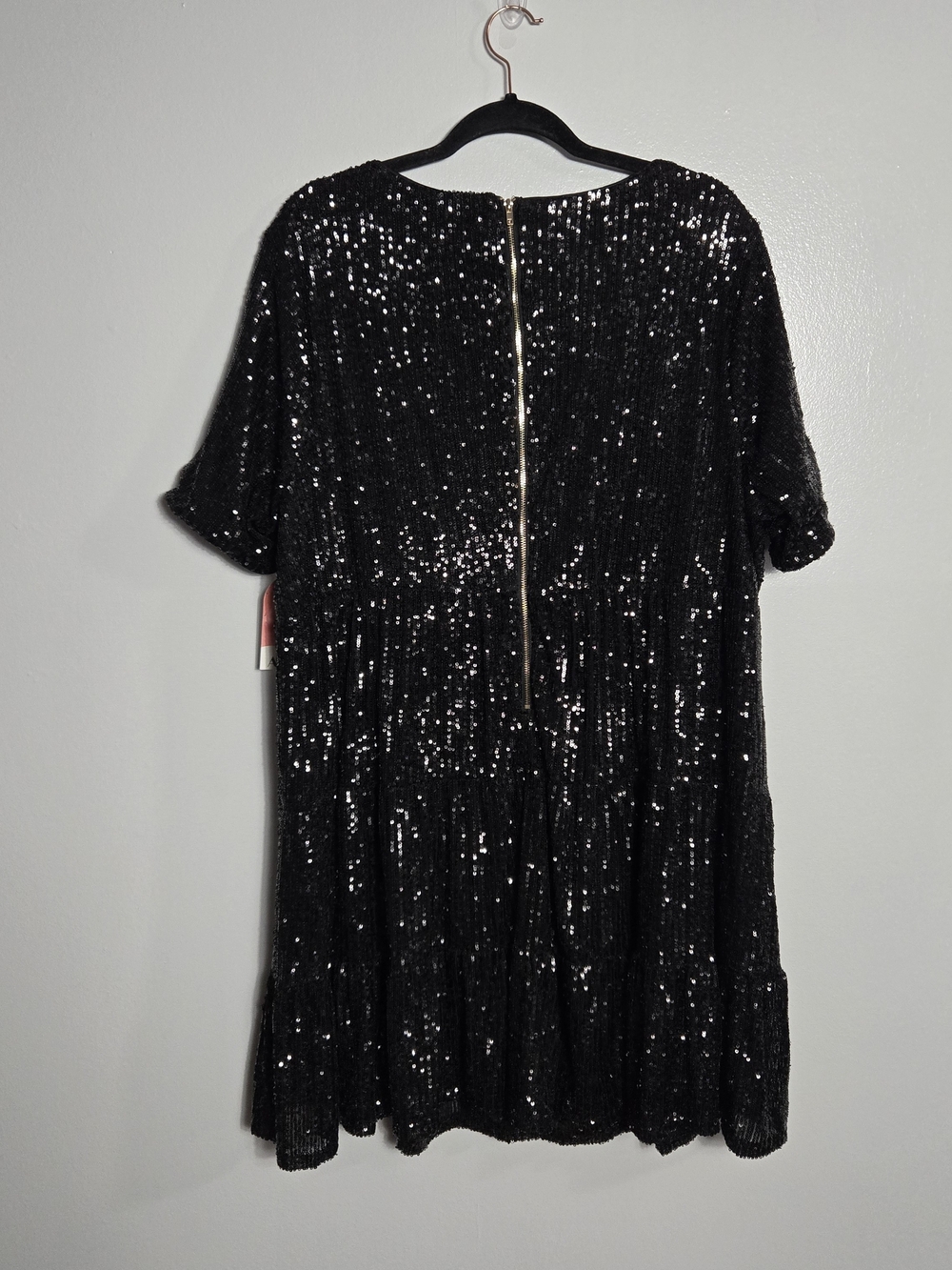 Arula NWT Black Sequin Short Sleeve Shift Mini Dress Holiday Party Size B 2X - Picture 3 of 7